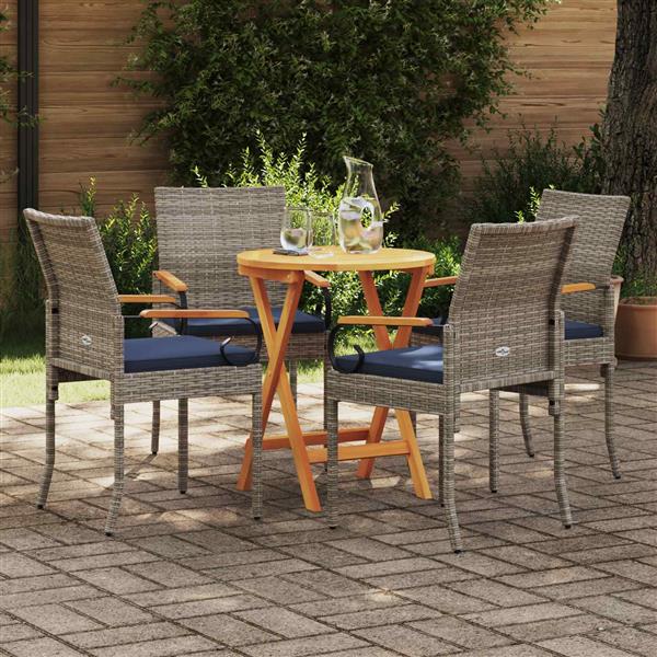 Grote foto vidaxl tuinstoelen 4 pcs grijs en marineblauw poly rattan en acacia tuin en terras tuinmeubelen