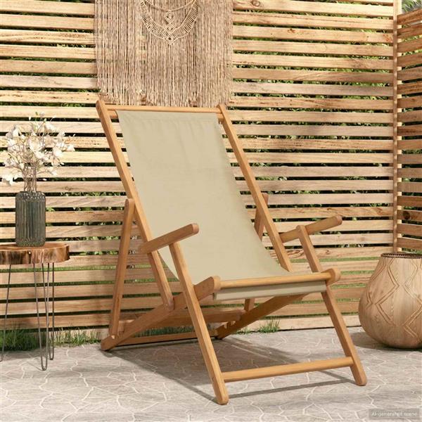 Grote foto vidaxl strandstoel beige massief teakhout tuin en terras tuinmeubelen