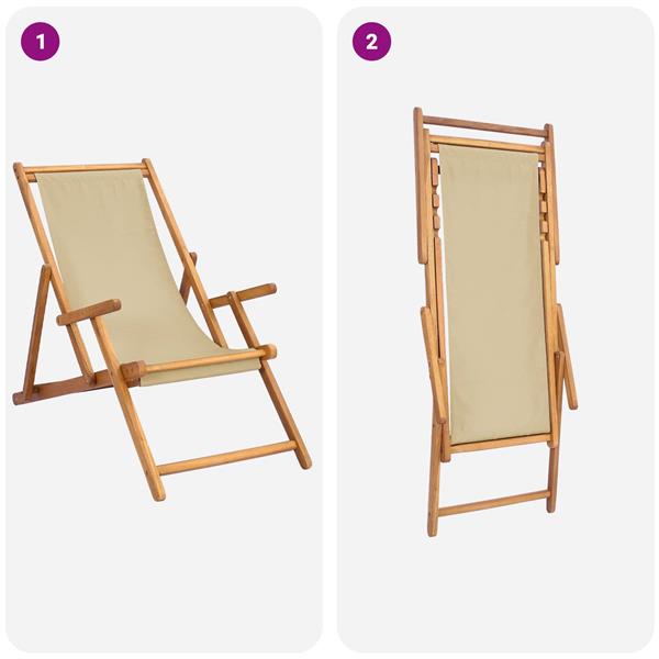 Grote foto vidaxl strandstoel beige massief teakhout tuin en terras tuinmeubelen
