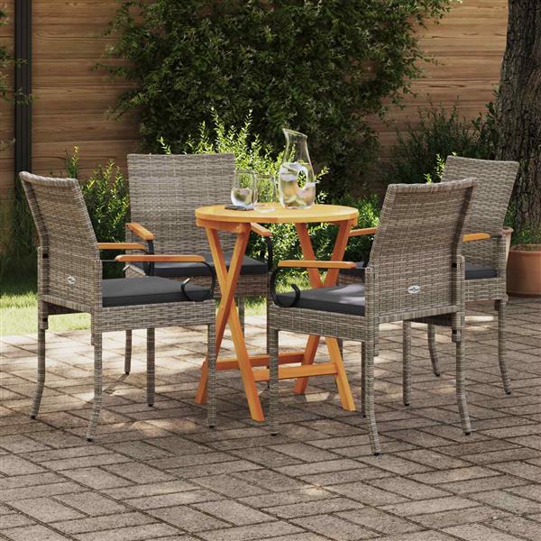 Grote foto vidaxl tuinstoelen 4 pcs grijs en donkergrijs poly rattan en acacia tuin en terras tuinmeubelen