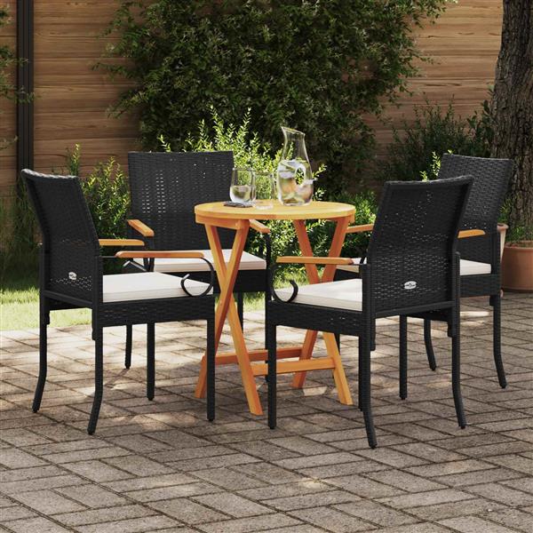 Grote foto vidaxl tuinstoelen 4 pcs zwart en cream wit poly rattan en acacia tuin en terras tuinmeubelen