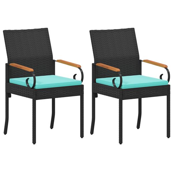 Grote foto vidaxl tuinstoelen 2 pcs zwart en turquoise poly rattan en acacia tuin en terras tuinmeubelen