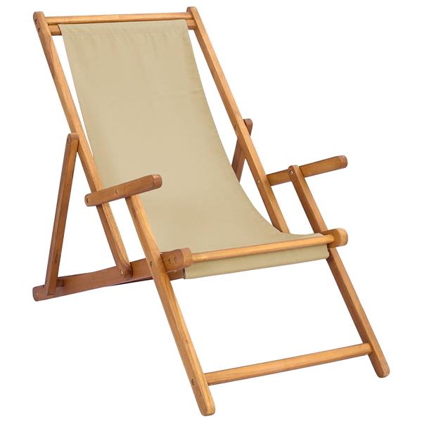 Grote foto vidaxl strandstoel beige massief teakhout tuin en terras tuinmeubelen