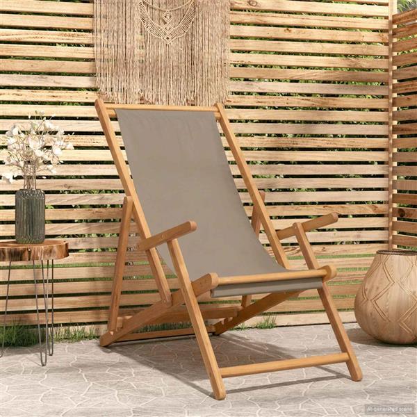 Grote foto vidaxl strandstoel taupe massief teakhout tuin en terras tuinmeubelen