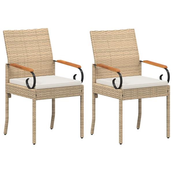 Grote foto vidaxl tuinstoelen 2 pcs beige en cr me wit poly rattan en acacia tuin en terras tuinmeubelen