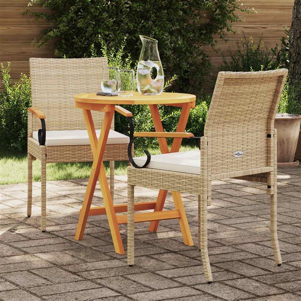 Grote foto vidaxl tuinstoelen 2 pcs beige en cr me wit poly rattan en acacia tuin en terras tuinmeubelen