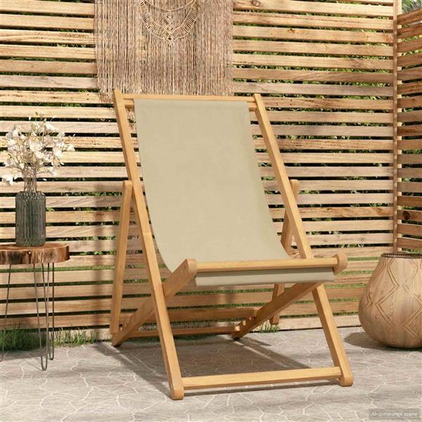 Grote foto vidaxl strandstoel beige massief teakhout tuin en terras tuinmeubelen