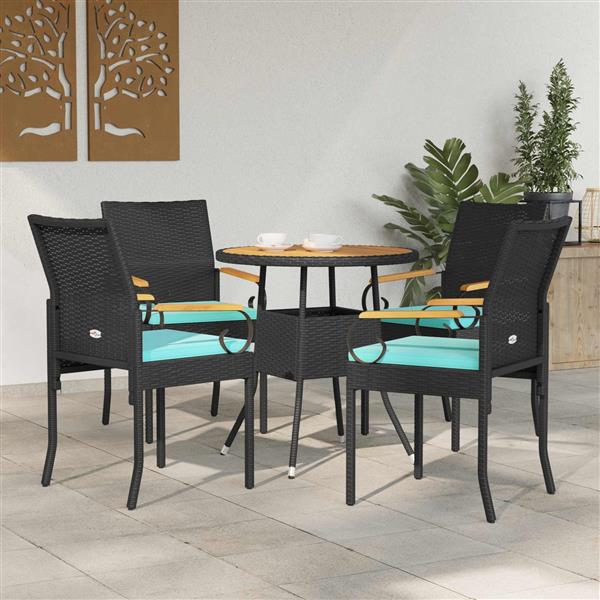 Grote foto vidaxl tuinstoelen 4 pcs zwart en turquoise poly rattan en acacia tuin en terras tuinmeubelen