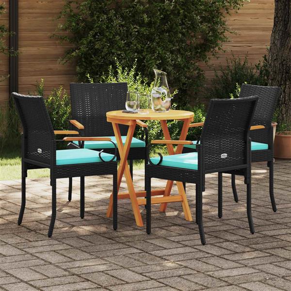 Grote foto vidaxl tuinstoelen 4 pcs zwart en turquoise poly rattan en acacia tuin en terras tuinmeubelen
