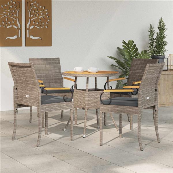 Grote foto vidaxl tuinstoelen 4 pcs grijs en donkergrijs poly rattan en acacia tuin en terras tuinmeubelen