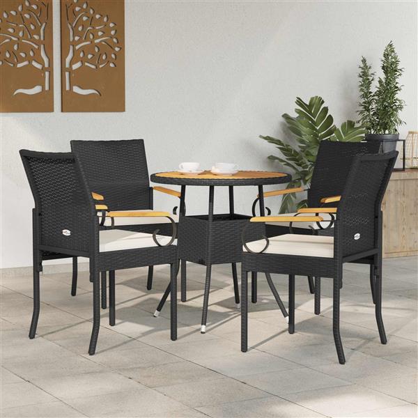 Grote foto vidaxl tuinstoelen 4 pcs zwart en cream wit poly rattan en acacia tuin en terras tuinmeubelen
