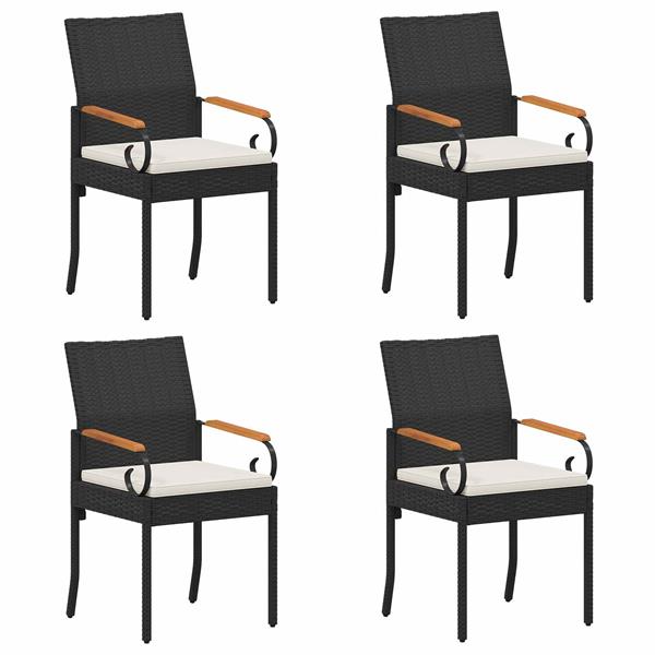 Grote foto vidaxl tuinstoelen 4 pcs zwart en cream wit poly rattan en acacia tuin en terras tuinmeubelen