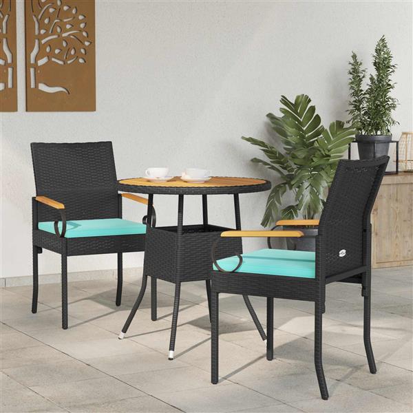 Grote foto vidaxl tuinstoelen 2 pcs zwart en turquoise poly rattan en acacia tuin en terras tuinmeubelen