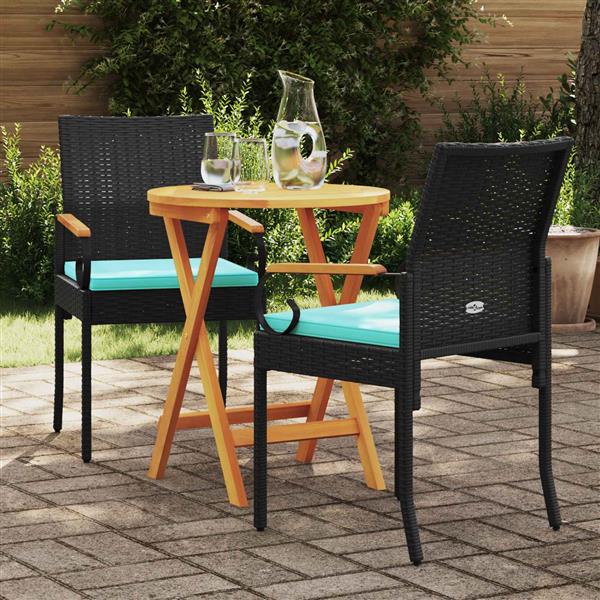 Grote foto vidaxl tuinstoelen 2 pcs zwart en turquoise poly rattan en acacia tuin en terras tuinmeubelen