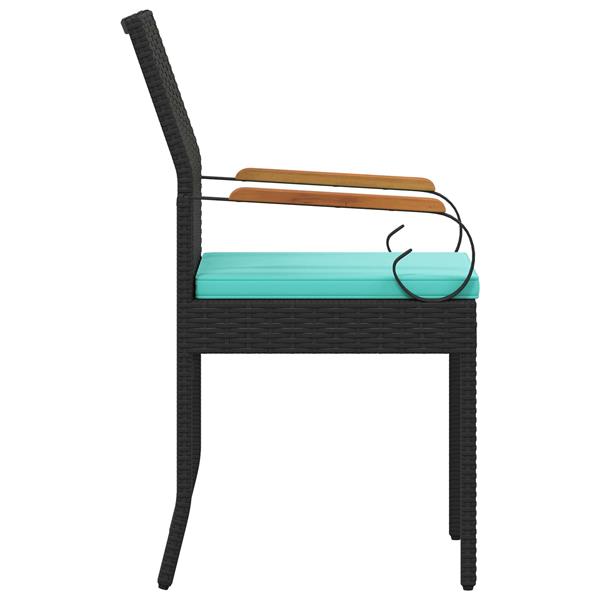 Grote foto vidaxl tuinstoelen 2 pcs zwart en turquoise poly rattan en acacia tuin en terras tuinmeubelen