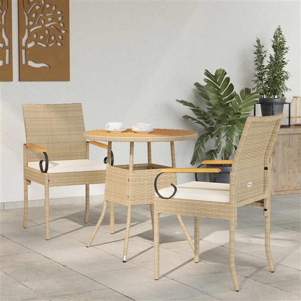 Grote foto vidaxl tuinstoelen 2 pcs beige en cr me wit poly rattan en acacia tuin en terras tuinmeubelen