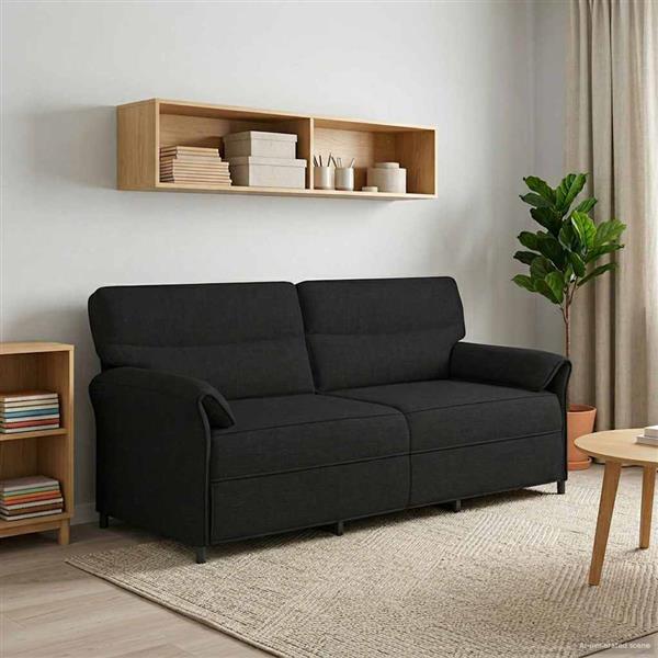 Grote foto vidaxl 3 zits bank zwart 198 x 83 x 95 cm stof huis en inrichting bankstellen