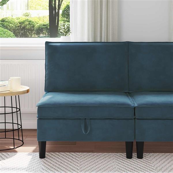 Grote foto vidaxl middelste bank met opbergruimte blauw fluweel huis en inrichting bankstellen