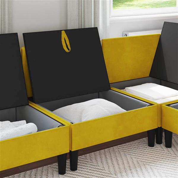 Grote foto vidaxl middelste bank met opbergruimte geel fluweel huis en inrichting bankstellen