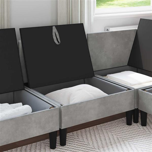 Grote foto vidaxl middelste bank met opbergruimte lichtgrijs fluweel huis en inrichting bankstellen