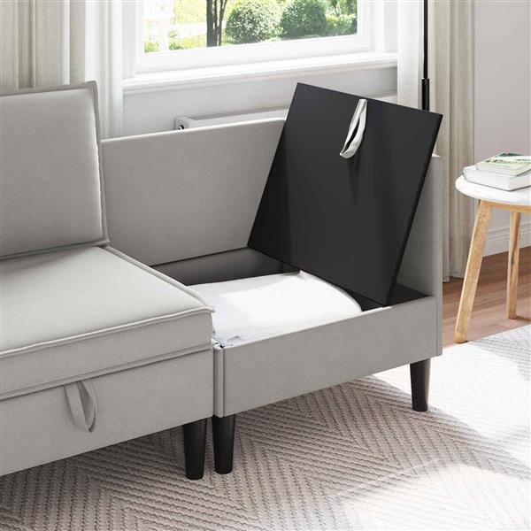 Grote foto vidaxl hoeksofa met opbergruimte lichtgrijs fluweel huis en inrichting bankstellen