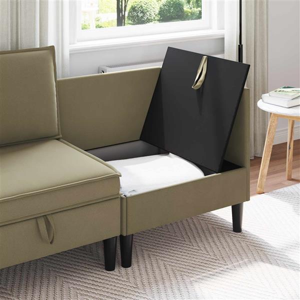 Grote foto vidaxl hoeksofa met opbergruimte kaki fluweel huis en inrichting bankstellen