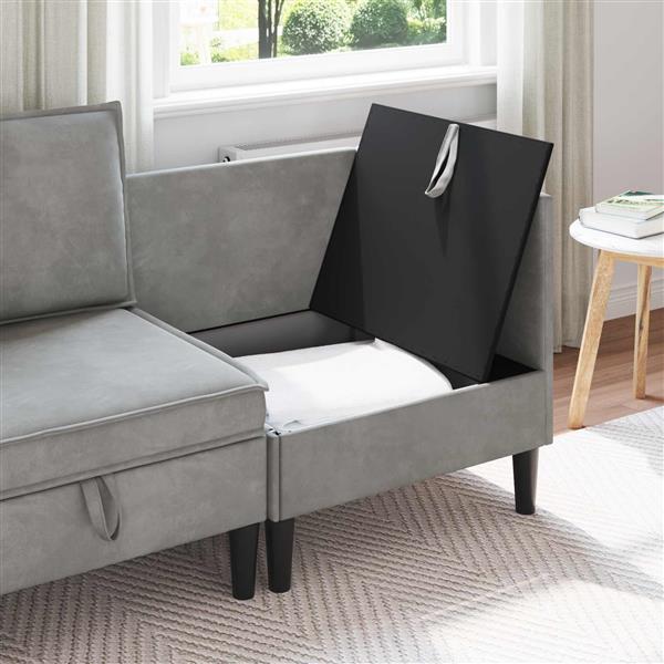 Grote foto vidaxl bank met opslag lichtgrijs fluweel huis en inrichting bankstellen