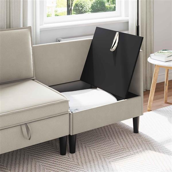 Grote foto vidaxl hoeksofa met opbergruimte havermout fluweel huis en inrichting bankstellen