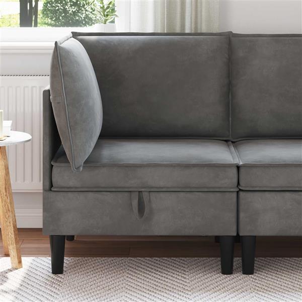 Grote foto vidaxl bank met opslag donkergrijs fluweel huis en inrichting bankstellen