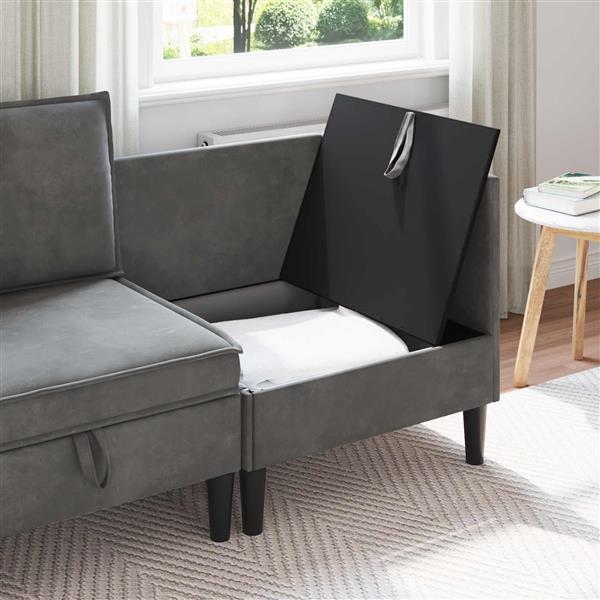 Grote foto vidaxl bank met opslag donkergrijs fluweel huis en inrichting bankstellen