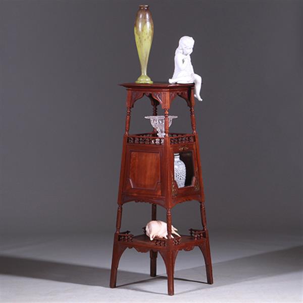 Grote foto uitzonderlijke etagere met vitrinekastje hollands ca 1890 notenhout no.400920 antiek en kunst stoelen en banken