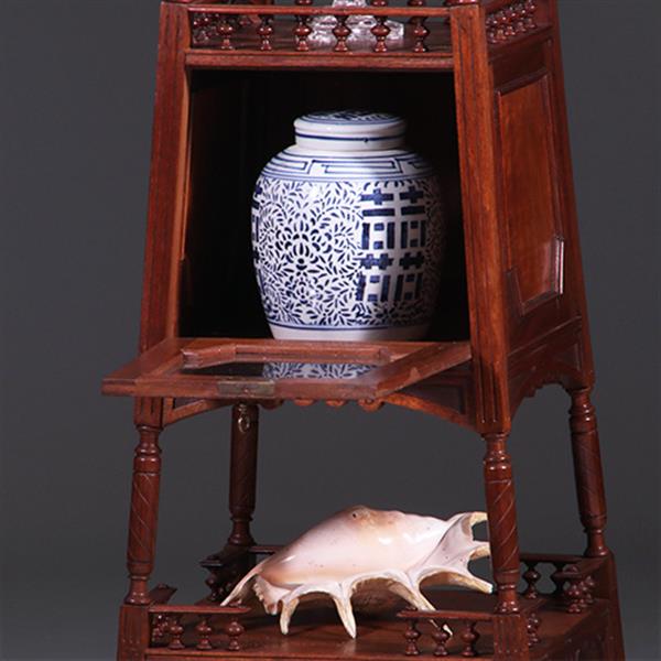 Grote foto uitzonderlijke etagere met vitrinekastje hollands ca 1890 notenhout no.400920 antiek en kunst stoelen en banken