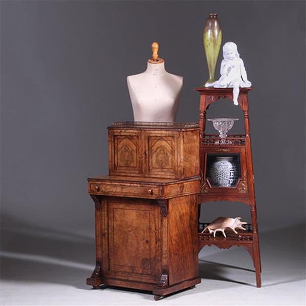 Grote foto uitzonderlijke etagere met vitrinekastje hollands ca 1890 notenhout no.400920 antiek en kunst stoelen en banken