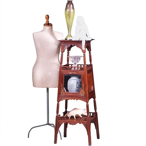 Grote foto uitzonderlijke etagere met vitrinekastje hollands ca 1890 notenhout no.400920 antiek en kunst stoelen en banken