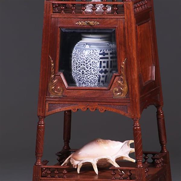 Grote foto uitzonderlijke etagere met vitrinekastje hollands ca 1890 notenhout no.400920 antiek en kunst stoelen en banken