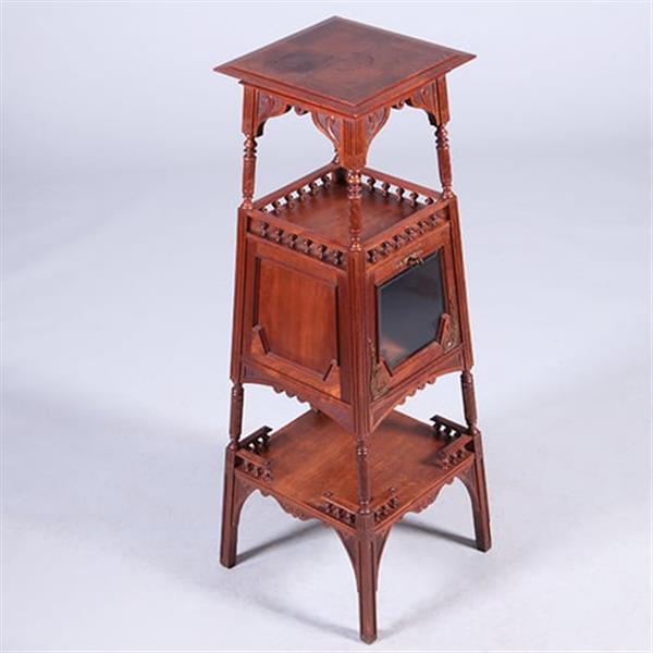 Grote foto uitzonderlijke etagere met vitrinekastje hollands ca 1890 notenhout no.400920 antiek en kunst stoelen en banken