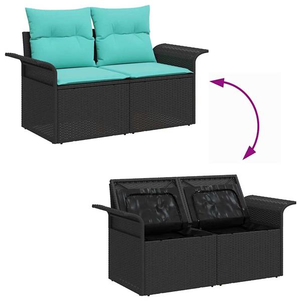 Grote foto vidaxl tuinbank met kussen met opslag 141 x 62 x 69 cm poly rattan tuin en terras tuinmeubelen