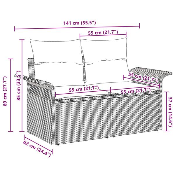 Grote foto vidaxl tuinbank met kussen 141 x 62 x 69 cm poly rattan tuin en terras tuinmeubelen