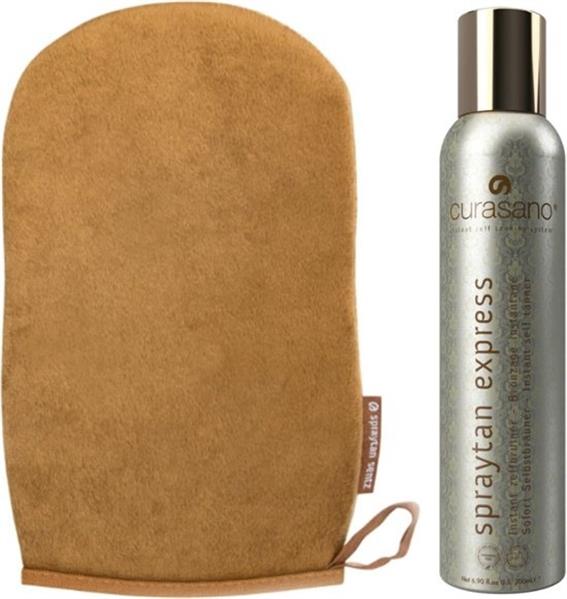 Grote foto curasano spraytan express tanning spray set 200ml handschoen kleding dames sieraden