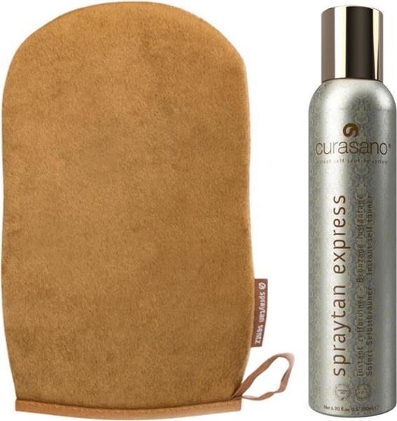 Grote foto curasano spraytan express tanning spray set 200ml handschoen kleding dames sieraden