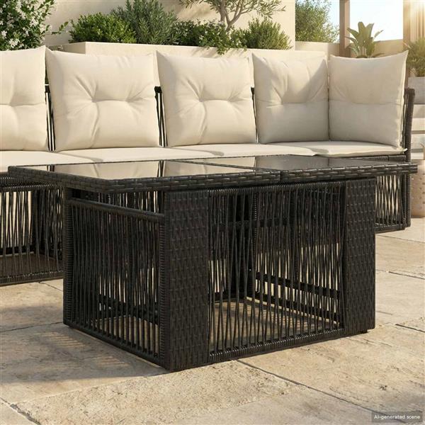 Grote foto vidaxl tuinstafel zwart 100 x 55 x 37 cm pe rattan en glas tuin en terras tuinmeubelen