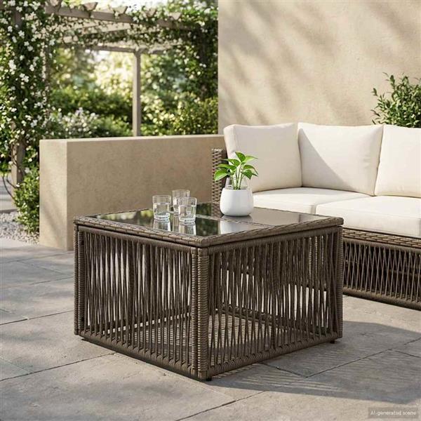 Grote foto vidaxl tuinstafel grijs en zwart 55 x 55 x 37 cm pe rattan en glas tuin en terras tuinmeubelen