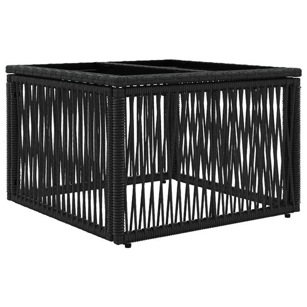 Grote foto vidaxl tuintafel zwart 55 x 55 x 37 cm pe rattan en glas tuin en terras tuinmeubelen