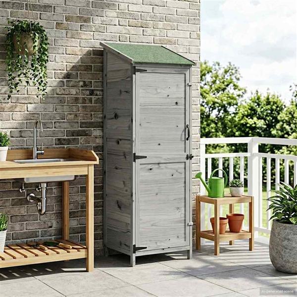 Grote foto vidaxl tuinschuur grijs 59 5 x 56 x 176 5 cm bewerkt hout tuin en terras tuinhuisjes en blokhutten