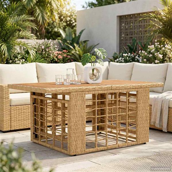 Grote foto vidaxl tuinstafel naturel 100 x 55 x 37 cm pe rattan en glas tuin en terras tuinmeubelen