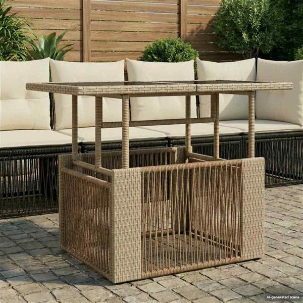 Grote foto vidaxl tuinstafel beige 100 x 55 x 37 cm pe rattan en glas tuin en terras tuinmeubelen