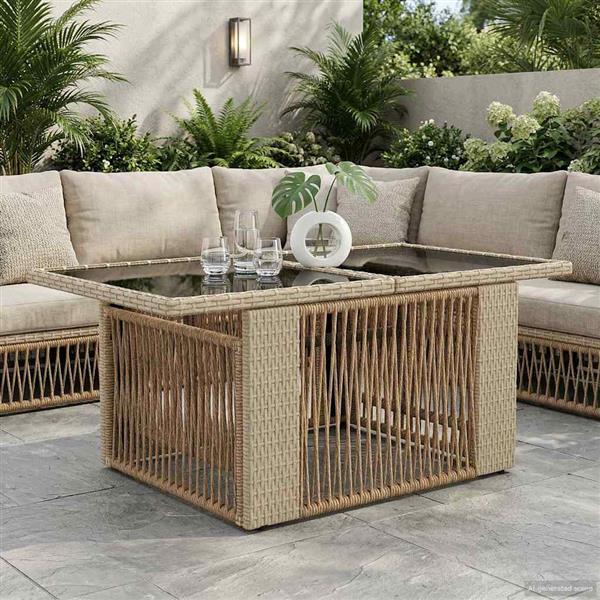 Grote foto vidaxl tuinstafel beige 100 x 55 x 37 cm pe rattan en glas tuin en terras tuinmeubelen