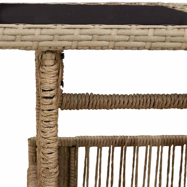 Grote foto vidaxl tuinstafel beige 100 x 55 x 37 cm pe rattan en glas tuin en terras tuinmeubelen