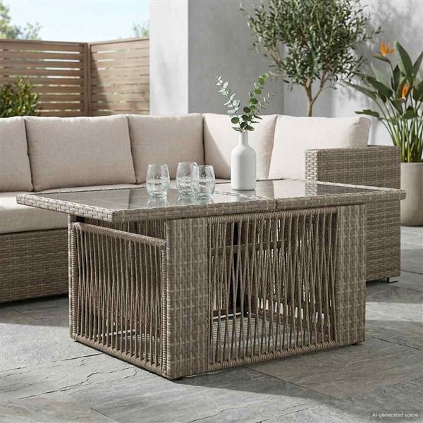 Grote foto vidaxl tuinstafel grijs 100 x 55 x 37 cm pe rattan en glas tuin en terras tuinmeubelen