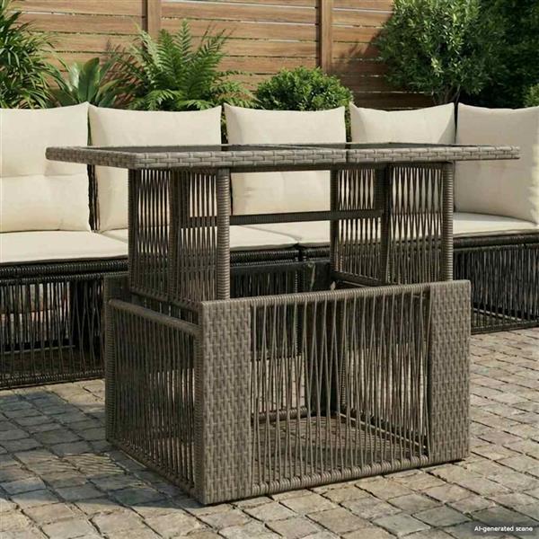 Grote foto vidaxl tuinstafel grijs 100 x 55 x 37 cm pe rattan en glas tuin en terras tuinmeubelen